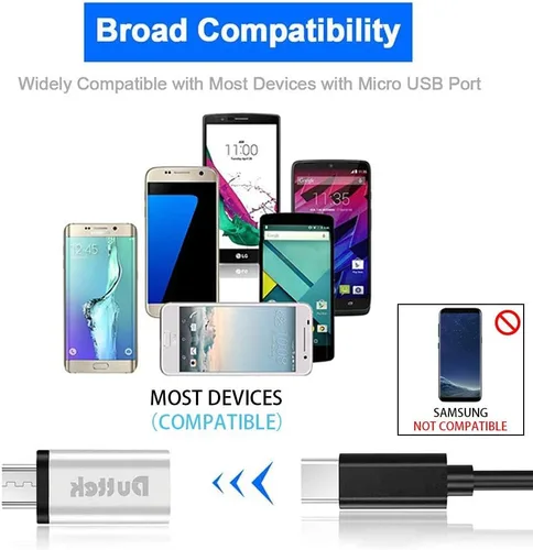 Vista 4 de Duttek Adaptador USB-C a Micro USB, 480 Mbps, compatible con OTG, para FLIR One Pro, Huawei Y7/Y6/P Smart/P8 Lite y Smartphones, Tablets