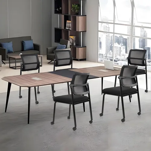 Vista 2 de CLATINA Silla de oficina apilable de malla con ruedas, sin brazos, silla apilable con soporte lumbar ergonómico y cojín de asiento de cuero