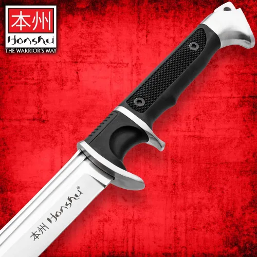 Vista 6 de HONSHU Sub-Hilt Wakizashi - Espada y funda Hoja de acero de alto carbono 1060 Mango TPR y protector de acero al carbono Funda de madera