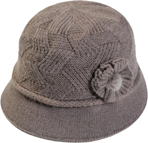Vista 108 de C-US - Gorro de punto cálido para mujer, con visera de ganchillo con acento de flores