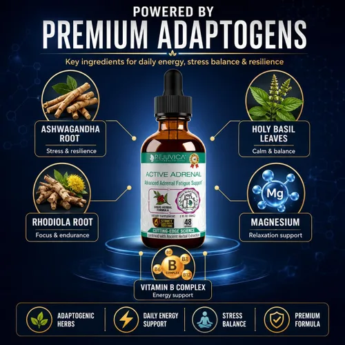 Vista 4 de Rejuvica Health Active Adrenal - Tintura avanzada de apoyo suprarrenal - Entrega de líquidos para una mejor absorción - Ashwagandha, vitaminas B