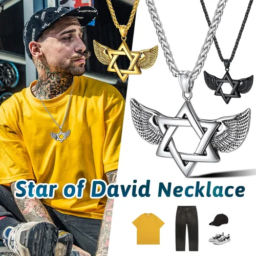Vista 3 de FaithHeart David of Star Collar para hombres y mujeres, collar con colgante de estrella judía, acero inoxidable, amuleto hebreo, caja de regalo