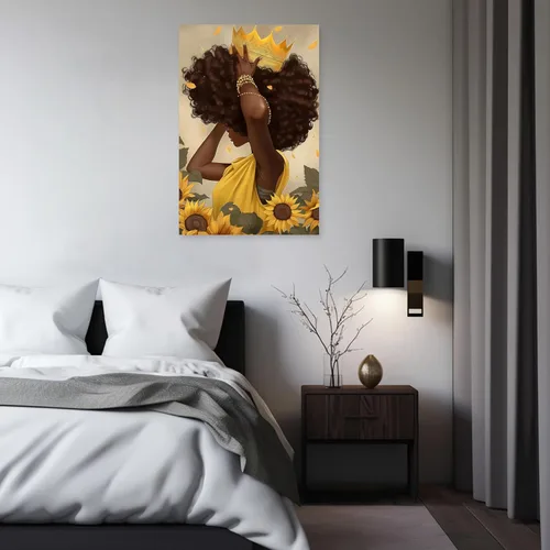 Vista 5 de ARTZGX Arte de pared afroamericano, lienzo para mujer, fotos de girasol, flores amarillas, marco de decoración de pared