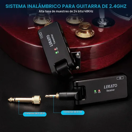 Vista 4 de LEKATO Sistema de guitarra inalámbrico con estuche de carga, receptor transmisor inalámbrico recargable de 2.4GHz, sistema de guitarra inalámbrica