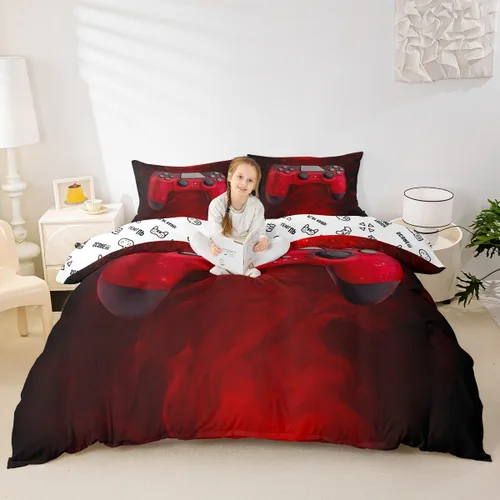 Vista 2 de Erosebridal - Juego de ropa de cama gamer para niños, tamaño matrimonial, decoración de habitación de juegos, funda de edredón hexagonal de panal