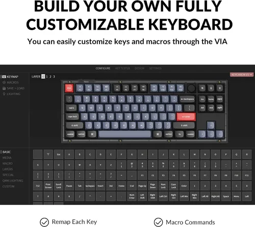 Vista 3 de Keychron V3 - Perilla de teclado mecánico personalizado con cable, TKL QMK/VIA macro programable con interruptor Keychron K Pro marrón