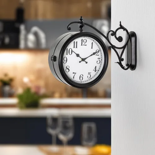Vista 7 de Reloj de pared de doble cara, reloj de pared vintage de metal europeo, relojes de pared grandes de esquina antiguos para jardín, interior, exterior