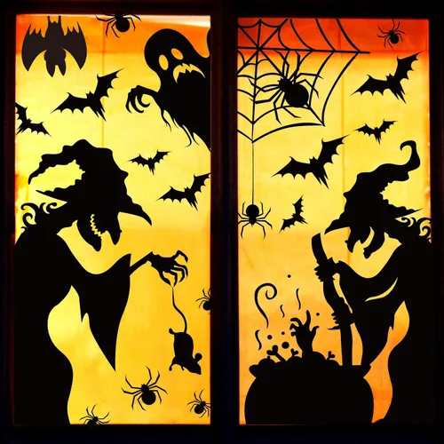 Vista 8 de Decoraciones de silueta de ventana de Halloween - Lindas calcomanías de silueta de monstru