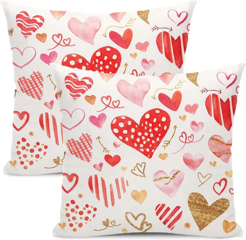 Vista 18 de Fundas de almohada para el Día de San Valentín de 16x16 pulgadas, juego de 2, rosas, corazones de amor, fundas para almohadas de San Valentín