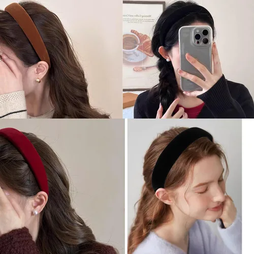 Vista 3 de Diademas anchas de terciopelo para mujer, diademas suaves para mujer, diademas de moda para mujeres y niñas, diadema antideslizante a la moda