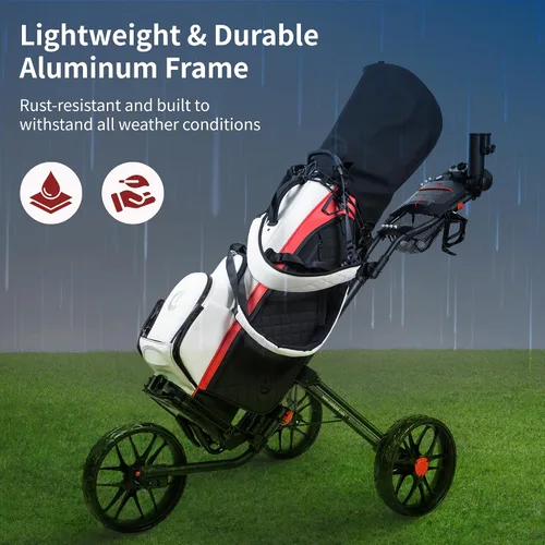Vista 6 de Caddytek CaddyLite 15.3 V2 Carrito de Golf Empujable - Carrito de Aluminio Plegable Ligero con Ruedas de EVA, Freno de Pie, Mango Ajustable, Soporte