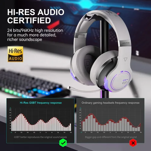 Vista 4 de Edifier G5BT Auriculares Bluetooth para juegos auriculares con cable sobre la oreja con micrófono gris
