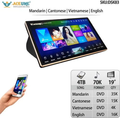 Vista 2 de 4TB HDD 70K Mandarín cantonés Inglés Vietnamita Canciones 19" Todo en UNO Pantalla táctil Reproductor de karaoke Seleccionar y buscar canciones