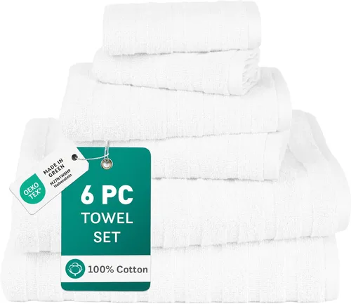 Vista 18 de TRIDENT Juego de 4 toallas de baño beige de secado rápido 100% algodón