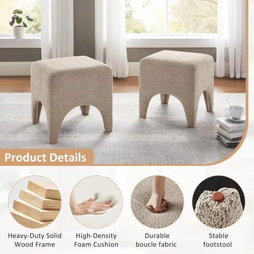 Vista 7 de Boucle - Taburete otomán cuadrado moderno de 17 pulgadas, taburete de tocador para maquillaje, reposapiés rectangular para sofá, taburete otomán