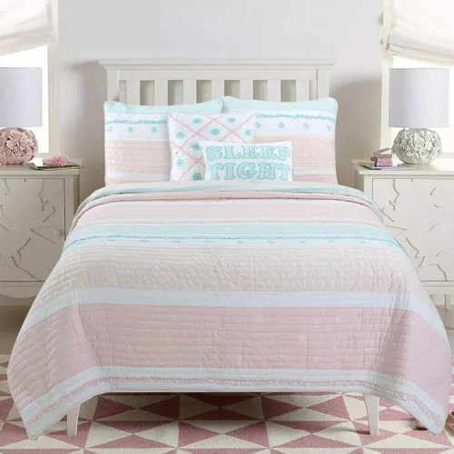 Vista 10 de Cozy Line Home Fashions - Juego de ropa de cama reversible de lunares y rayas en negro, blanco y rosa, con estrellas, de 100% algodón, colcha