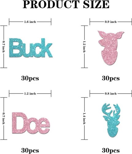 Vista 3 de Buck or Doe - Confeti con purpurina, confeti de mesa de baby shower, papel de revelación de género, decoración de mesa para niño o niña, 120 piezas