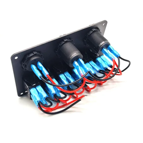 Vista 4 de Panel de interruptores para uso de barcos marinos automotrices con interruptores de 6 cuadrillas Puertos USB duales Medidor de voltaje DC12 24V