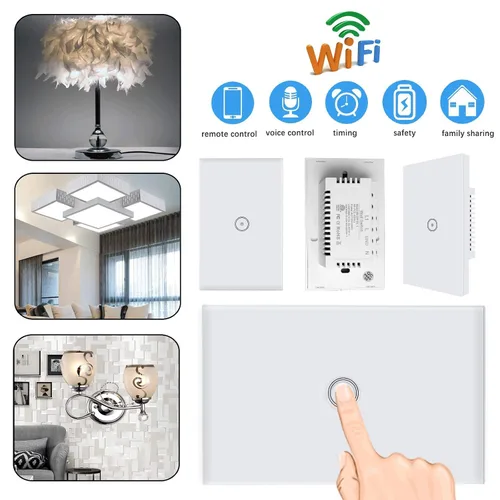 Vista 4 de Jinvoo Interruptor de luz táctil inteligente WiFi de pared, control remoto para teléfono inteligente, compatible con iOS y Android, con Alexa Echo