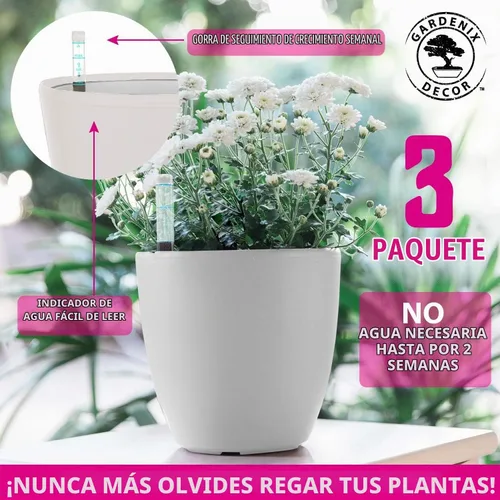Vista 5 de GARDENIX DECOR Macetas de Riego Automático para Plantas de Interior, Pack de 3 - Maceta con Indicador de Nivel de Agua para Plantas, Herramienta