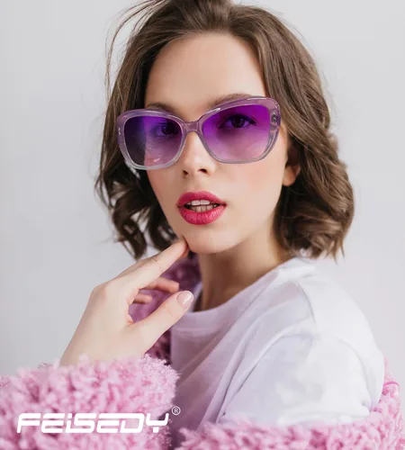 Vista 2 de FEISEDY Gafas de sol para mujer, Vintage Square Cat Eye Gafas de sol, protección UV lente gradiente B9121