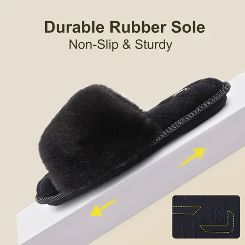 Vista 6 de LongBay Pantuflas de espuma viscoelástica de piel sintética para mujer, cómodas y planas, con puntera abierta, cómodas sandalias de casa