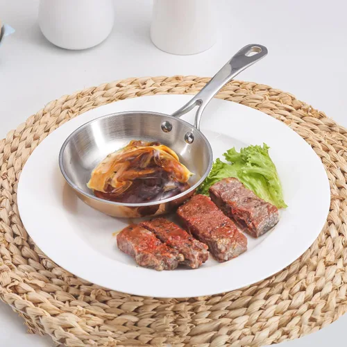 Vista 6 de Mini sartén, olla de acero inoxidable de tres capas con mango que se mantiene fresco, salsa térmica y aceite (4 pulgadas/0.12 cuartos de galón)