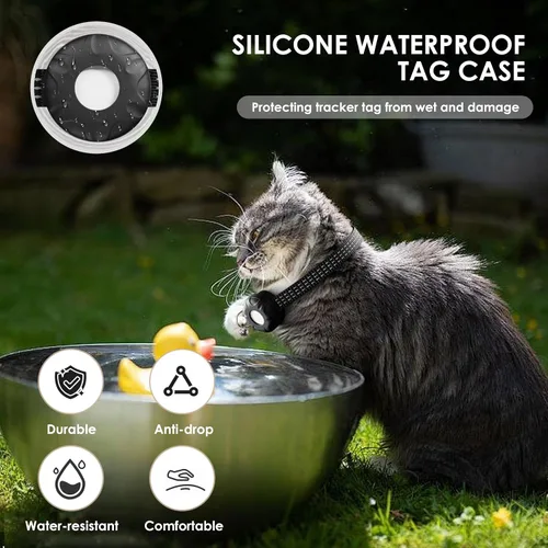 Vista 6 de Rastreador de gatos, collar con hebilla elástica de seguridad, funciona con cualquier collar, rastreador GPS para gatos, compatible con Apple Find