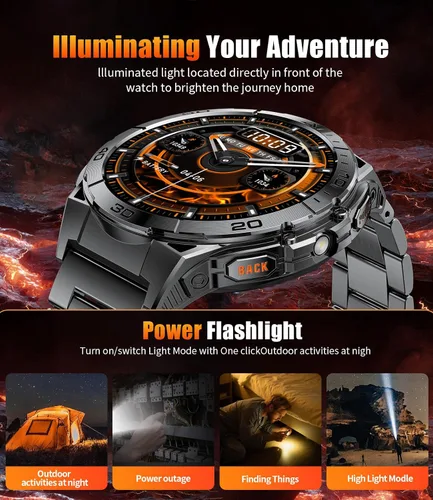 Vista 3 de Smart Watches for Men with Flashlight,1.6" AMOLED Always on Display Outdoor Sports Smartwatch with 111 Sports modes ,Heart Rate/Sleep Monitor IP68