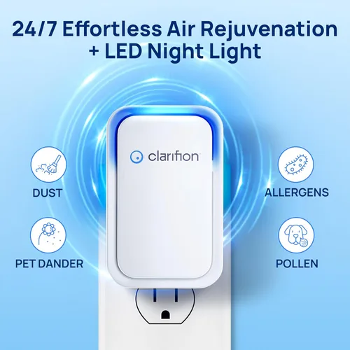 Vista 9 de Clarifion - Ionizadores de aire para el hogar (paquete de 3), sistema de filtración de iones negativos, ambientador de aire silencioso