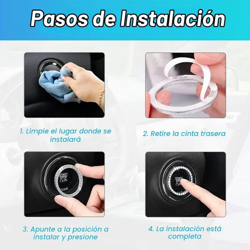 Vista 4 de Calcomanías de anillo de arranque de motor con diamantes de imitación para automóvil, 1 taladro de drenaje único y 1 cubierta de botón de arranque