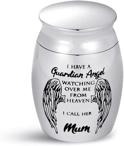Vista 2 de LSxAB Mini urna de cremación para mujeres para cenizas humanas, mamá, mamá, madre, madre, tengo un ángel de la guarda que me vigila desde el cielo