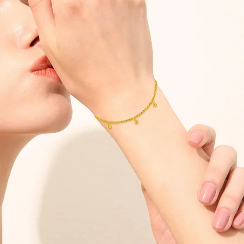 Vista 2 de SISGEM 18K Real Gold Women Bracelet, Yellow Gold Diamond Cut Balls Bracelet Italian Mesh Link Chain Bracelet Jewelry Giftd for Her, Wife, Mom, 6.5