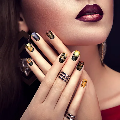 Vista 6 de TailaiMei 10 hojas de calcomanías de Halloween para uñas, tiras de esmalte de uñas, autoadhesivas, envolturas completas con 2 limas de uñas