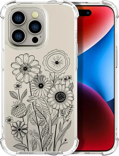 Vista 9 de Compatible con iPhone 14, funda transparente y bonita para mujeres y niñas, diseño floral, diseño floral femenino, funda para teléfono 14