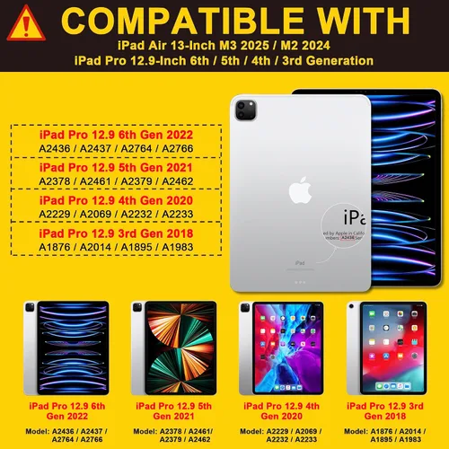 Vista 2 de DONGKE Funda para iPad Pro de 12.9 pulgadas 6ª generación 2022, soporte para lápiz integrado + soporte triple + encendido automático/apagado + funda
