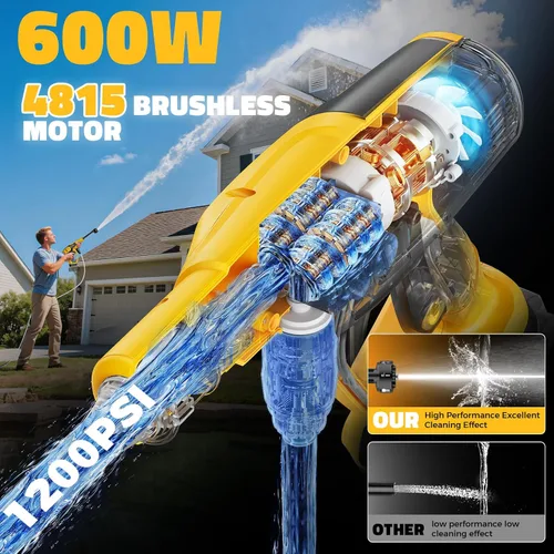 Vista 3 de Ecarke Herramienta de limpieza inalámbrica para automóvil compatible con baterías DeWalt de 20 V, herramienta de limpieza manual de 1200 PSI Amarillo
