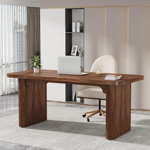 Vista 10 de Tribesigns Escritorio ejecutivo de 62 pulgadas, escritorio grande para computadora de oficina con doble pedestal, mesa rectangular de estilo moderno