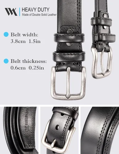 Vista 2 de WOLFANT Thicken Full Grain Leather Belt,100% Italian Real Solid Leather Negro