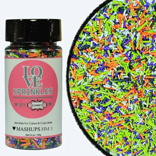 Vista 10 de Confect Mezcla de espolvorear de Halloween – Bolas de discoteca blancas, naranjas, moradas, negras y verdes, ojos de caramelo y jimmies – Gránulos