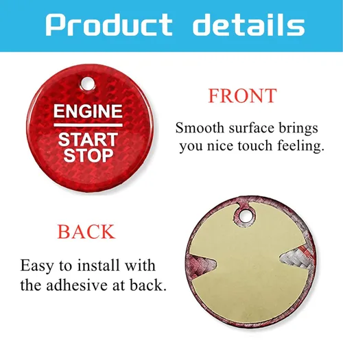 Vista 4 de Cubierta de botón de arranque de fibra de carbono compatible con Ford Evos Focus Escort Everest Edge Mondeo F-150 Explorer Ranger Engine Start Stop