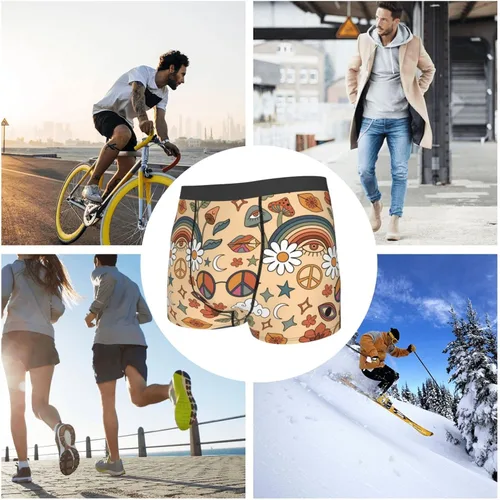 Vista 7 de Calzoncillos tipo bóxer con símbolo de paz, diseño de hongos arcoíris, hippie, para hombre, transpirables, cómodos