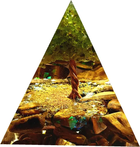 Vista 11 de Árbol de la vida hecho a mano Orgonita Pirámide Peridoto con Piedra de Cristal de Obsidiana Positivo Reiki Generador de Energía Curativa Colección