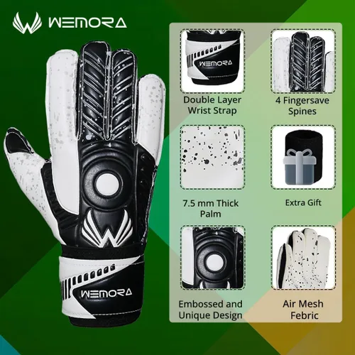 Vista 3 de Guantes de Portero de Fútbol Fingersave para Niños, Jóvenes y Adultos con Palma de Agarre Fuerte de 7.5MM, Espinas Flexibles en los Dedos Guantes