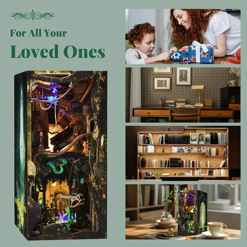 Vista 4 de CCCDF Kit de Rincón de Libros, Kit de Rincón de Libros con Cubierta Antipolvo para Adultos Kit de Casa en Miniatura DIY Rompecabezas de Madera 3D