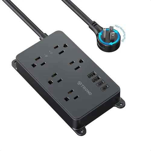 Vista 30 de TROND Regleta protectora contra sobretensiones, cable de extensión de 3 pies de enchufe plano, 5 tomas de corriente ampliamente espaciadas con 2 USB