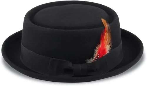 Vista 2 de Pork Pie Hat for MenWomen Wool Felt Boater Porkpie Flat Top Derby Fedora