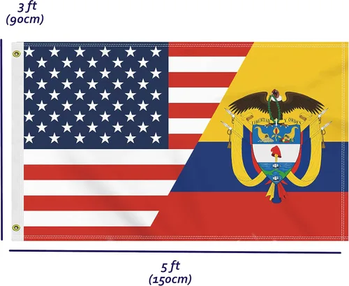 Vista 2 de Bandera de Colombia de Estados Unidos de 3 x 5 pies, gran pancarta colombiana de América 150D para exteriores, impresión de doble cara, decoración