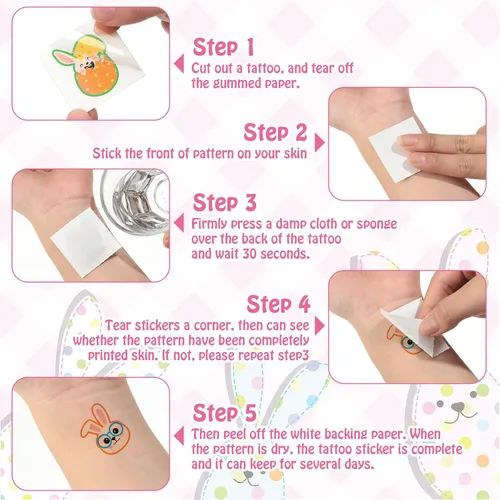 Vista 3 de Nosiny 240 piezas de tatuajes temporales con purpurina de Pascua, huevos de conejito feliz, pollo, zanahoria, accesorios de ropa, calcomanías