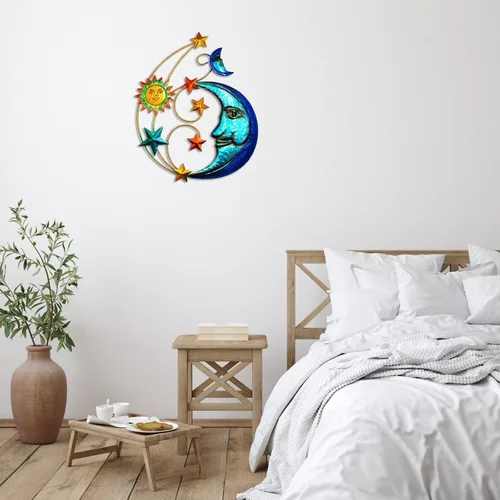 Vista 3 de Decoración de pared de metal para exteriores, tamaño grande de 17 pulgadas, escultura de pared de metal con luna y estrellas para decoración